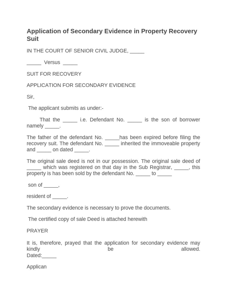 Application of Secondary Evidence in Property Recovery Suit | PDF