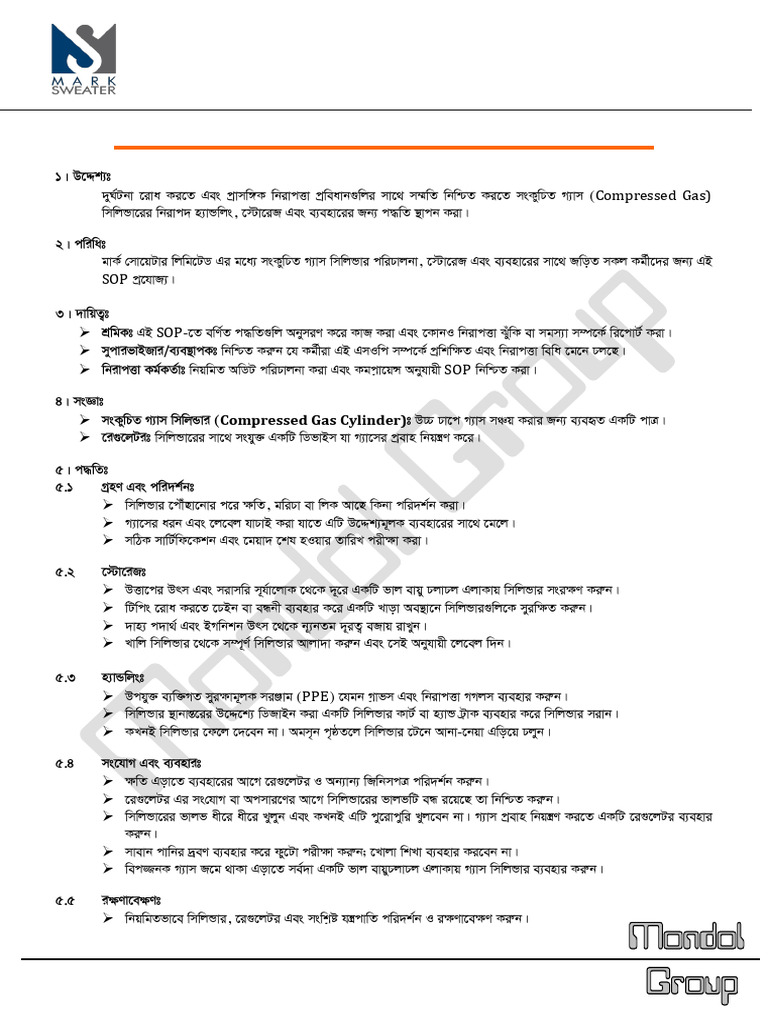 SOP for Compressed Gas Cylinder-1 | PDF