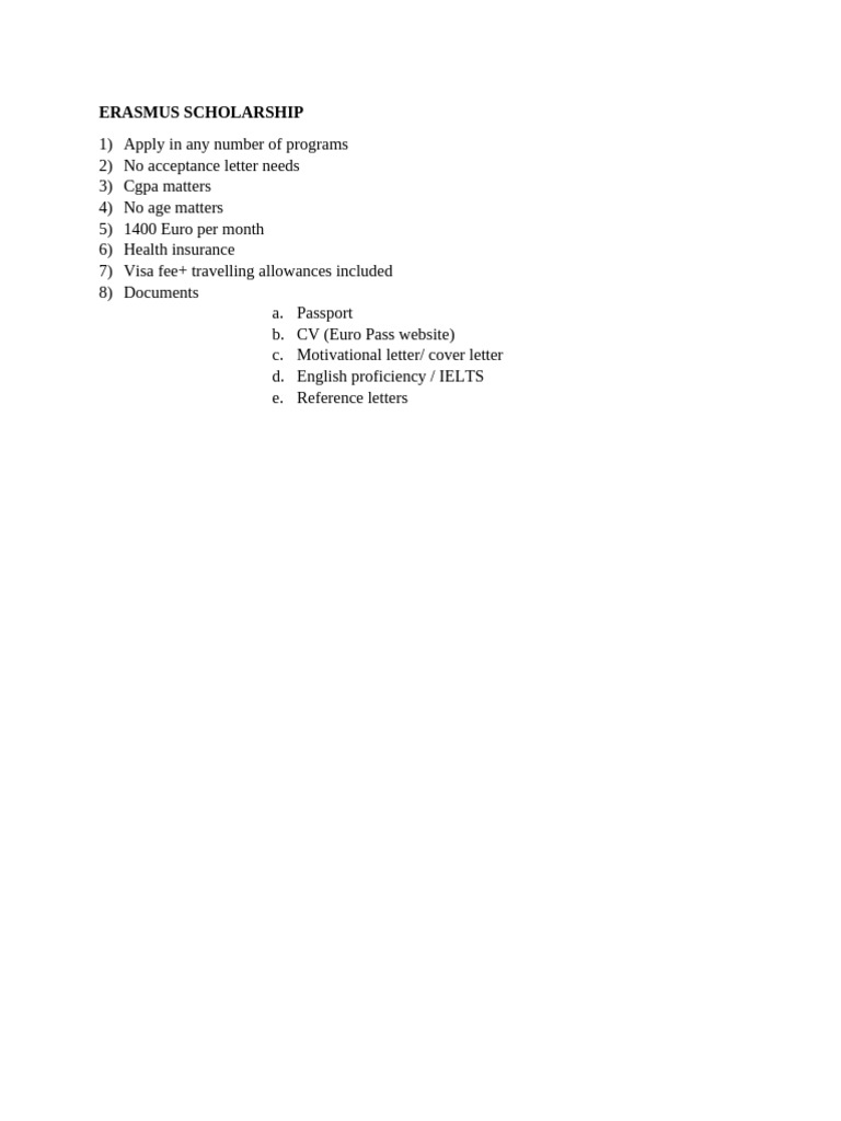 Erasmus Scholarship Pdf