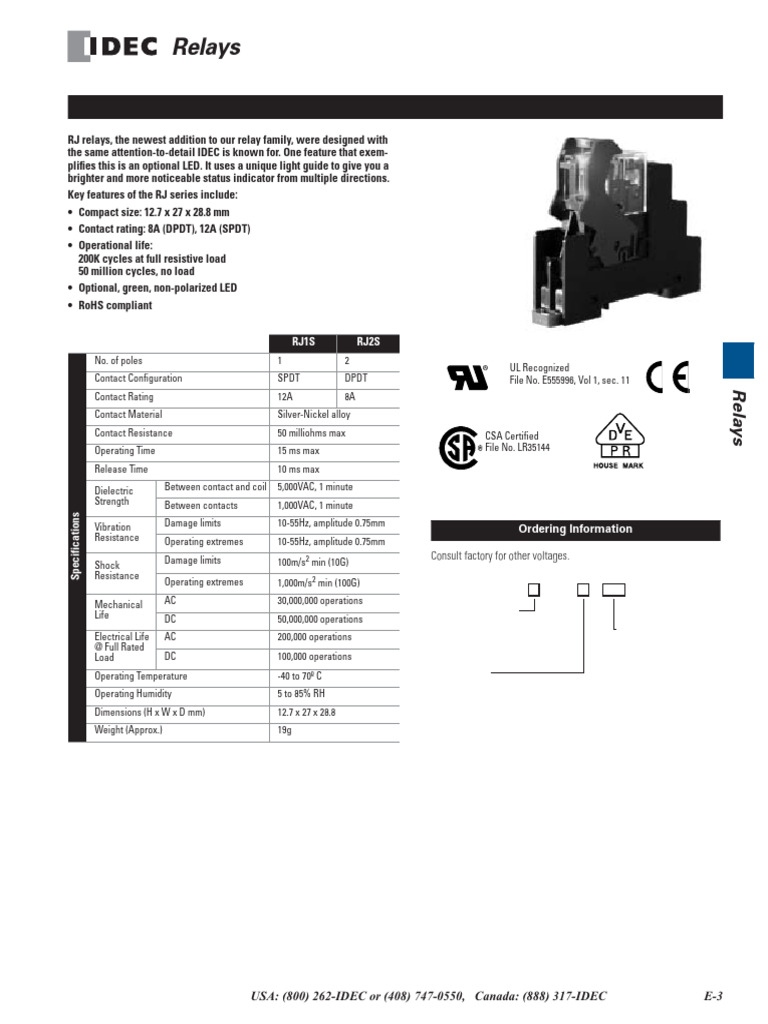 IDEC RJ2S-CL-D24 Relay Specifications | PDF | Relay | Alternating Current