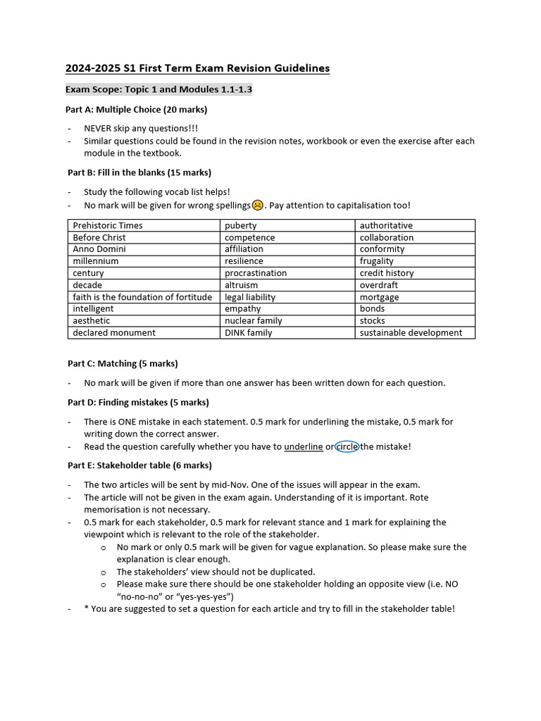 First Term Exam 2025 Revision Guide | PDF