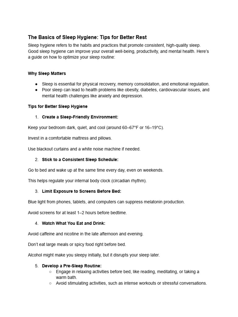 The basics of sleep hygiene tips for better rest pdf sleep