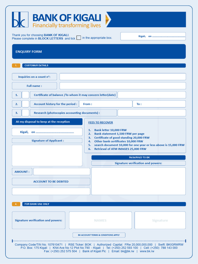 Bank of Kigali Account Inquiry Form | PDF