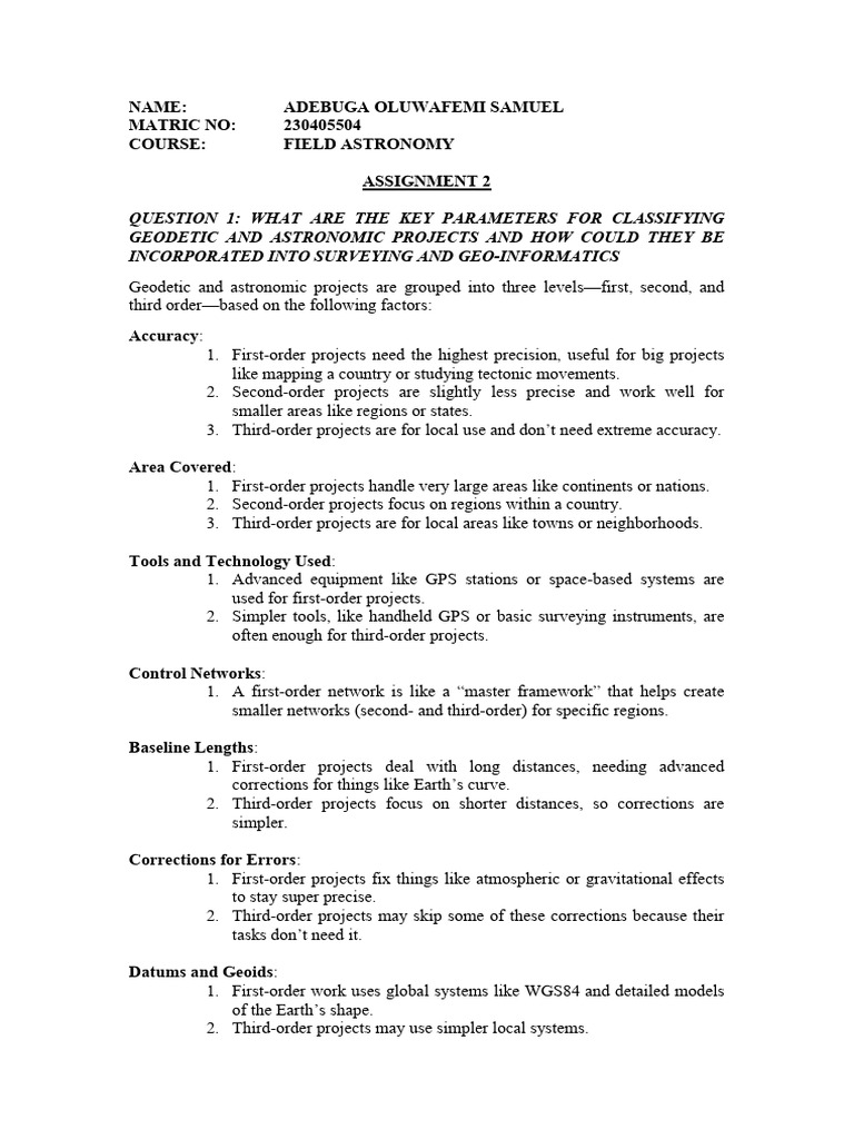 Geodetic Project Classification Guide | PDF | Surveying | Geographical ...