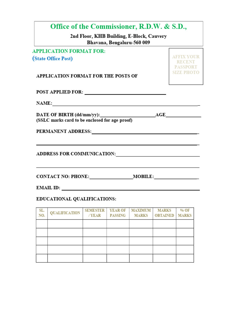 State Office Job Application Format | PDF