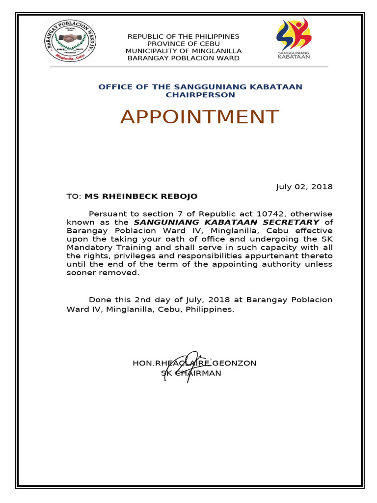 Appointment Secretary Treasurer | PDF