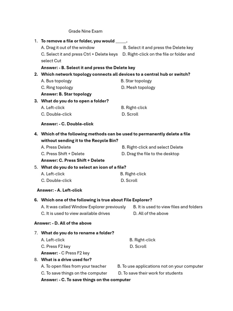 Grade 9 Test Pdf Computer Network Computer File