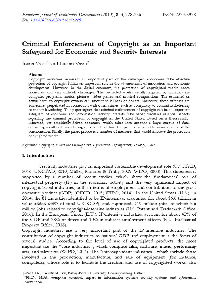 009 Criminal Enforcement of Copyright As An Important Safeguard ...