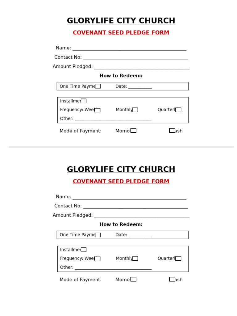 GloryLife City Church Pledge Form | PDF
