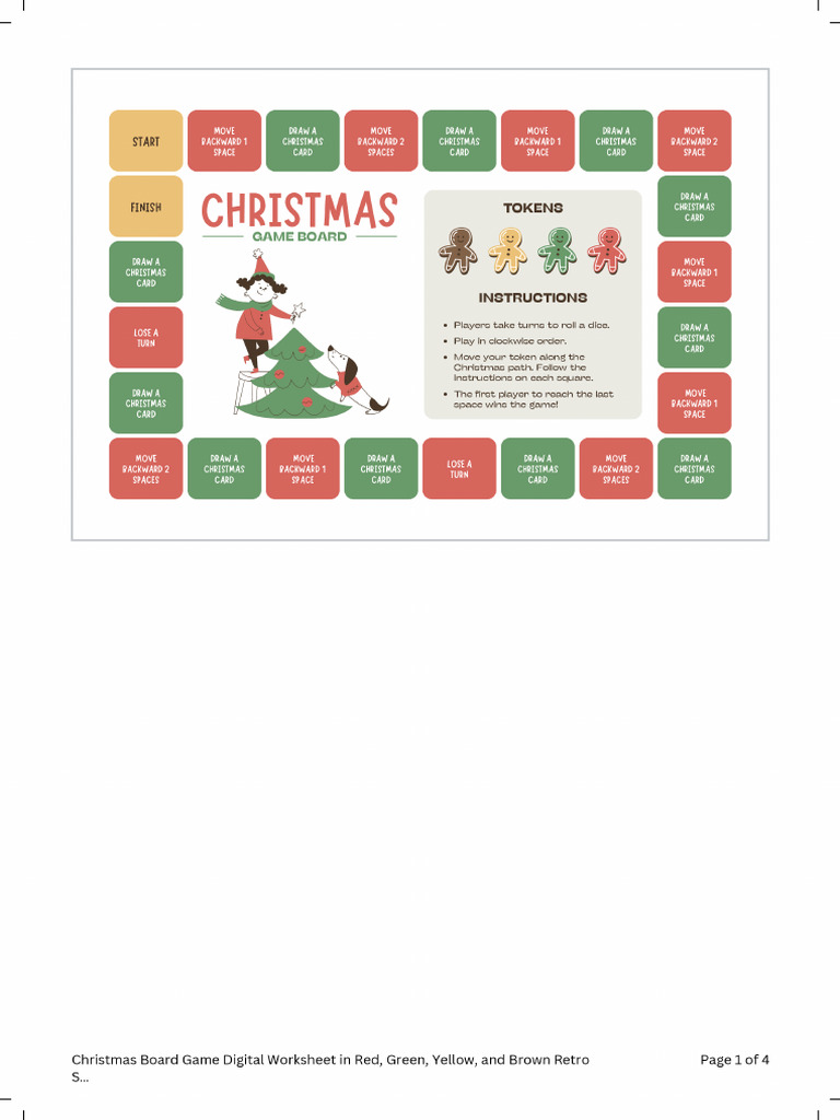 Christmas Board Game Digital Worksheet in Red, Green, Yellow, and Brown ...