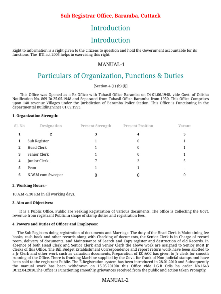 Sub Registrar Office Baramba Overview | PDF