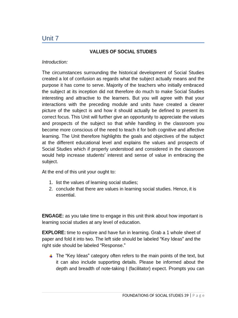 Understanding Values in Social Studies | PDF | Learning | Knowledge