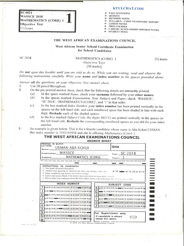 Wassce 2018 Mathematics | PDF