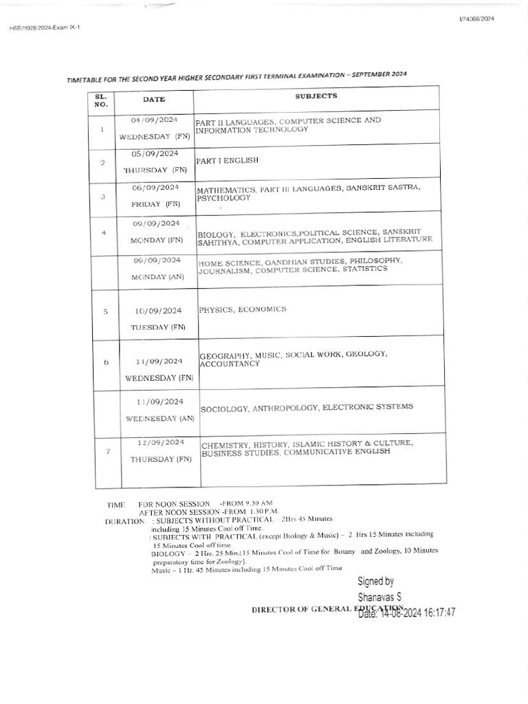 Exam Time Table 2025 Pdf