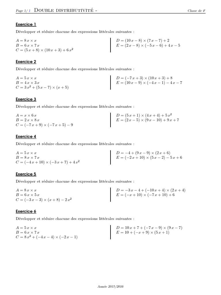 Exercices corrigés de double distributivité | PDF