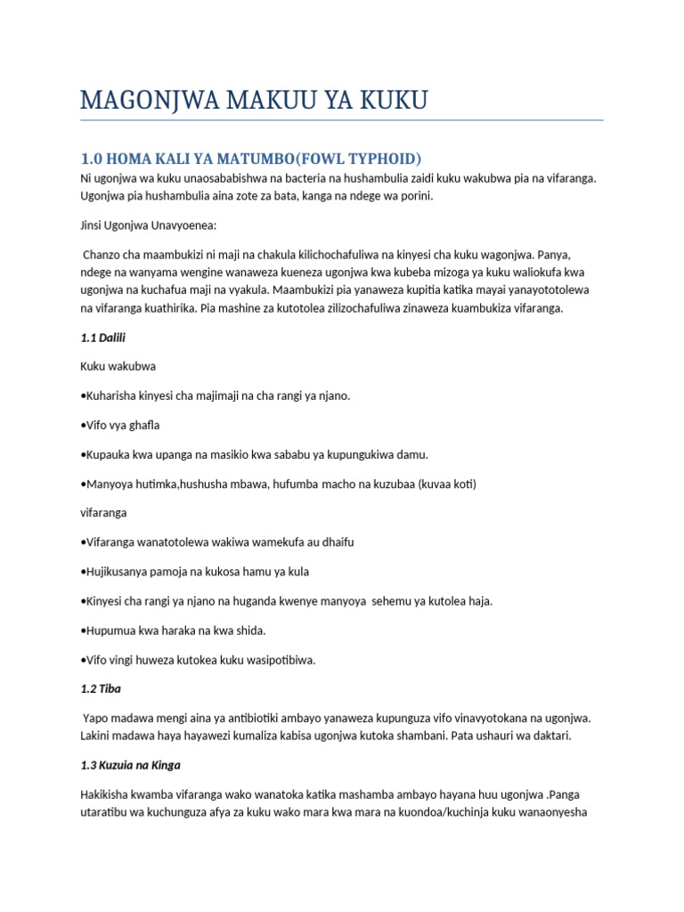Magonjwa Makuu Ya Kuku | PDF