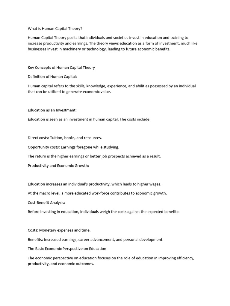Understanding Human Capital Theory | PDF | Human Capital | Capital ...