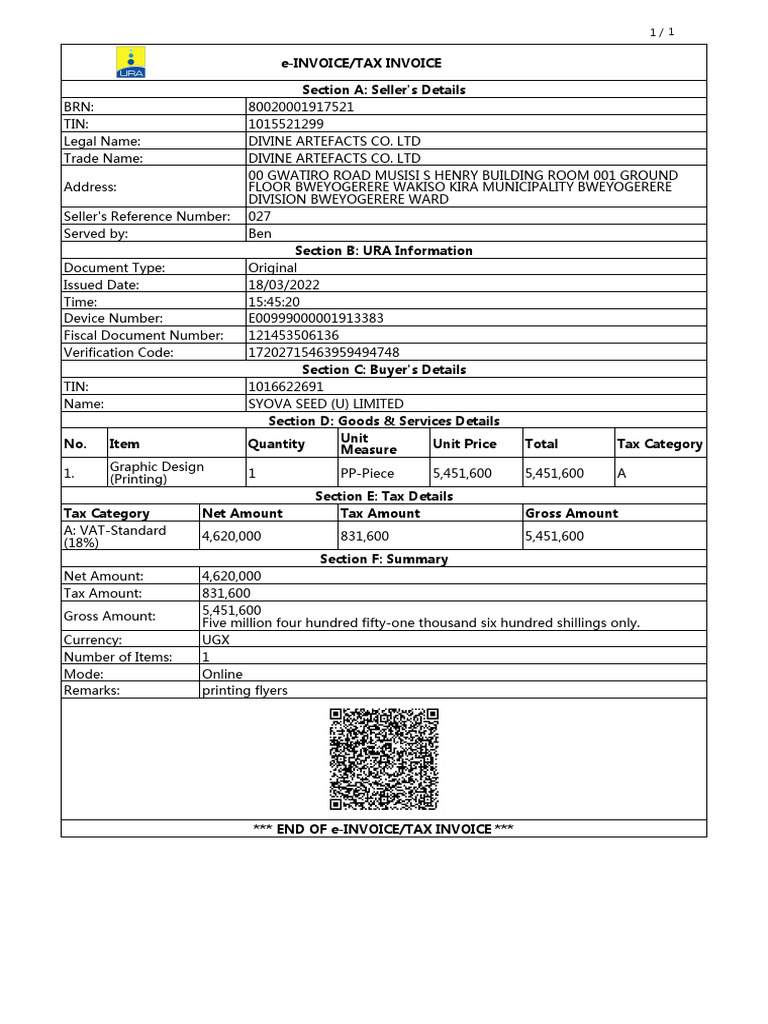 Business Invoice for Graphic Design | PDF
