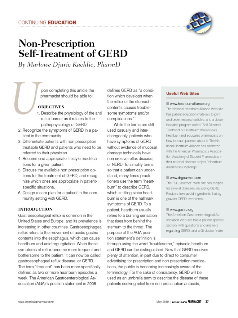 Non-Prescription Self-Treatment of GERD | PDF | Gastroesophageal Reflux ...