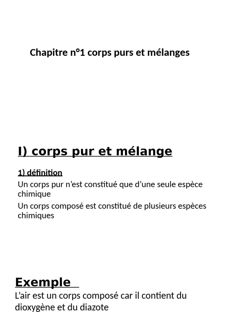 Corps purs et mélanges : définitions et exemples | PDF | Eau | Cuivre