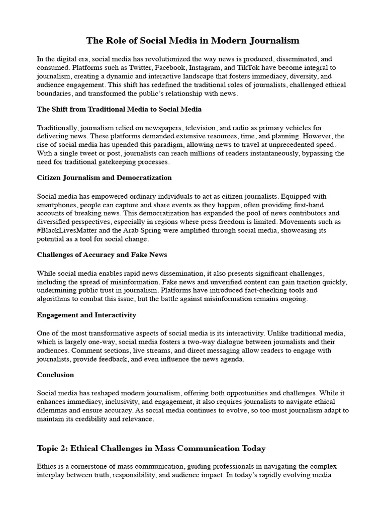 Social Media's Impact on Journalism | PDF | Journalism | Social Media