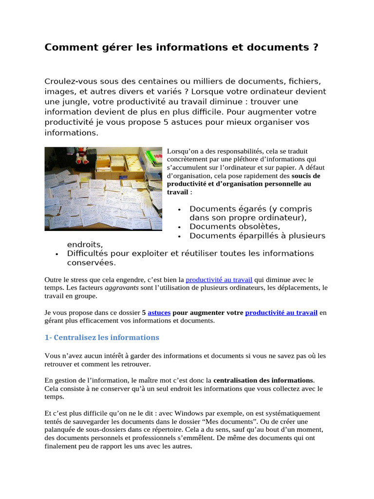 Organiser efficacement vos documents | PDF | Microsoft Word | Informations