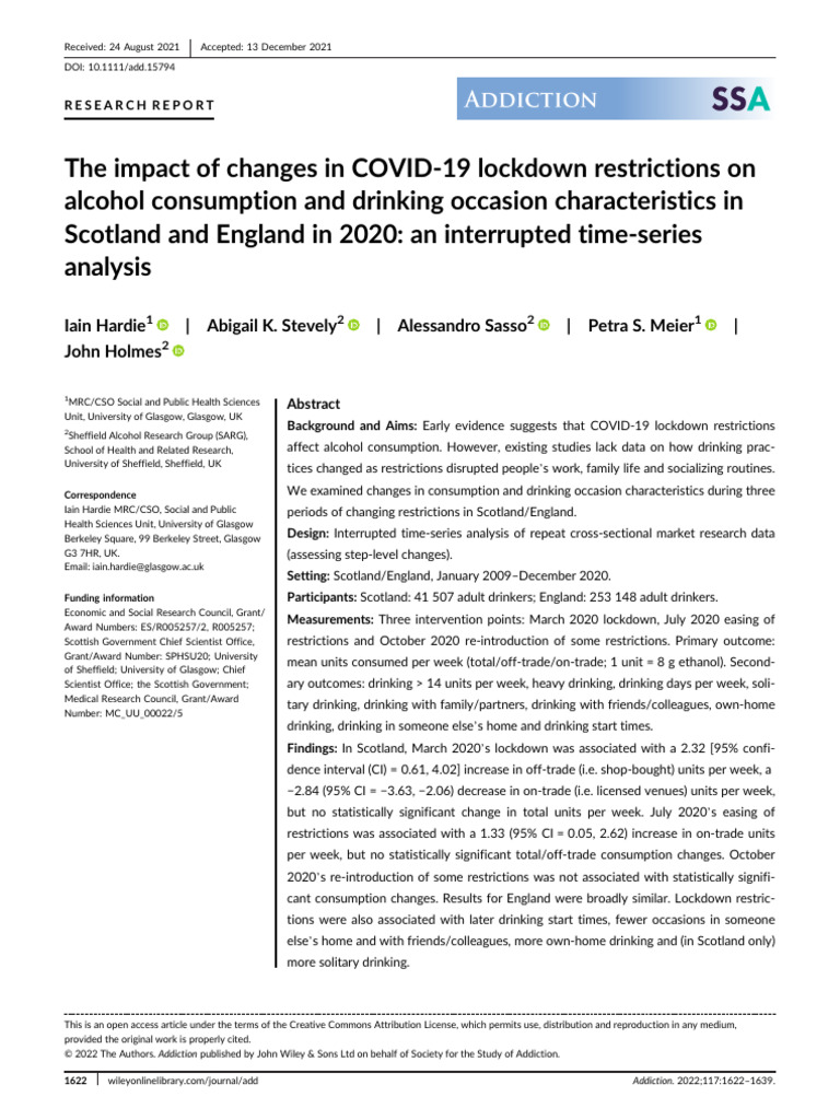 The Impact of Changes in COVID-19 Lockdown Restrictions On Alcohol ...