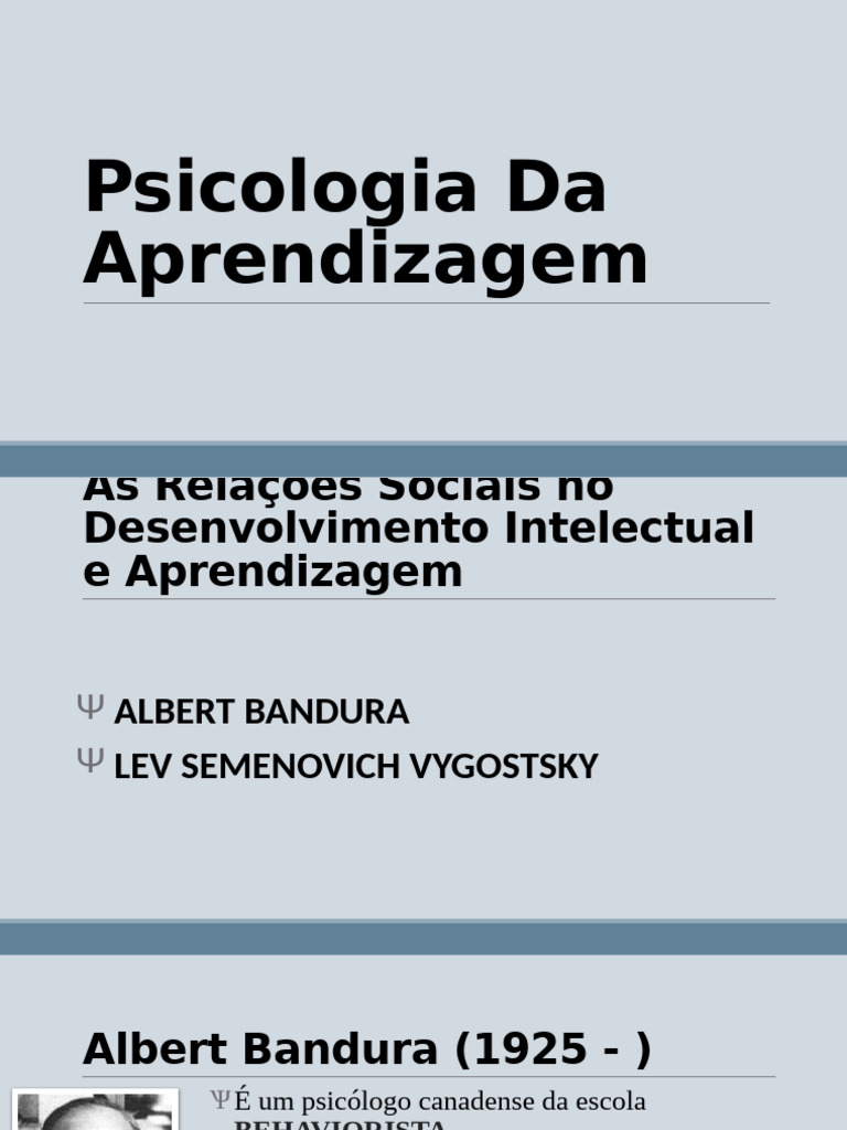 Teorias de Aprendizagem: Bandura e Vygotsky | PDF | Aprendizado ...