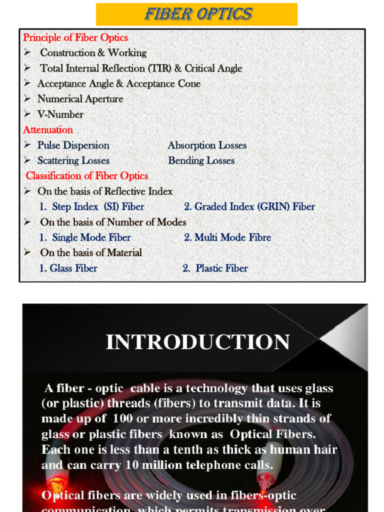 Fiber Optics: Principles and Losses | PDF | Optical Fiber | Refractive ...