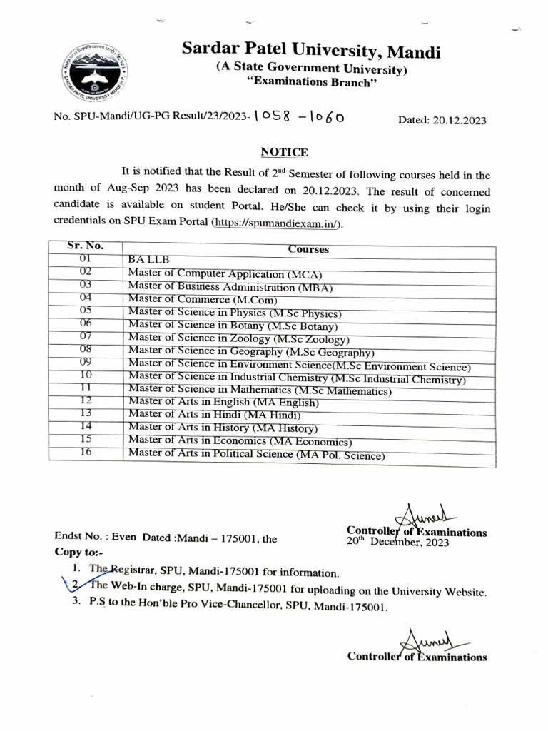 Notification Regarding Declaration of 2nd Semester Result of Various UG ...
