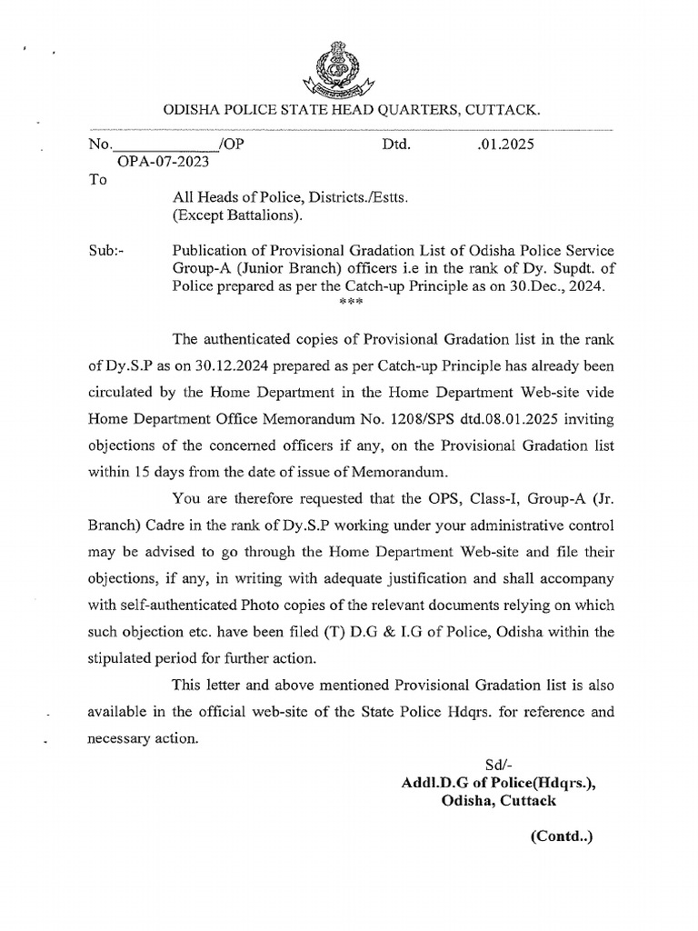 Provisional Gradation List of Odisha Police Service Group-A Junior ...
