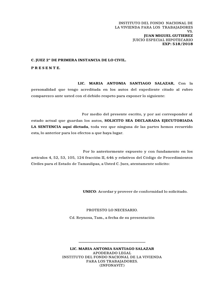 Solicitud de Causa Ejecutoria en Juicio | PDF