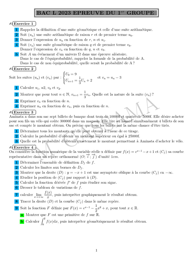 Corrigé Bac Maths 2023 - Exercice 1-4 | PDF | Fonction (Mathématiques ...