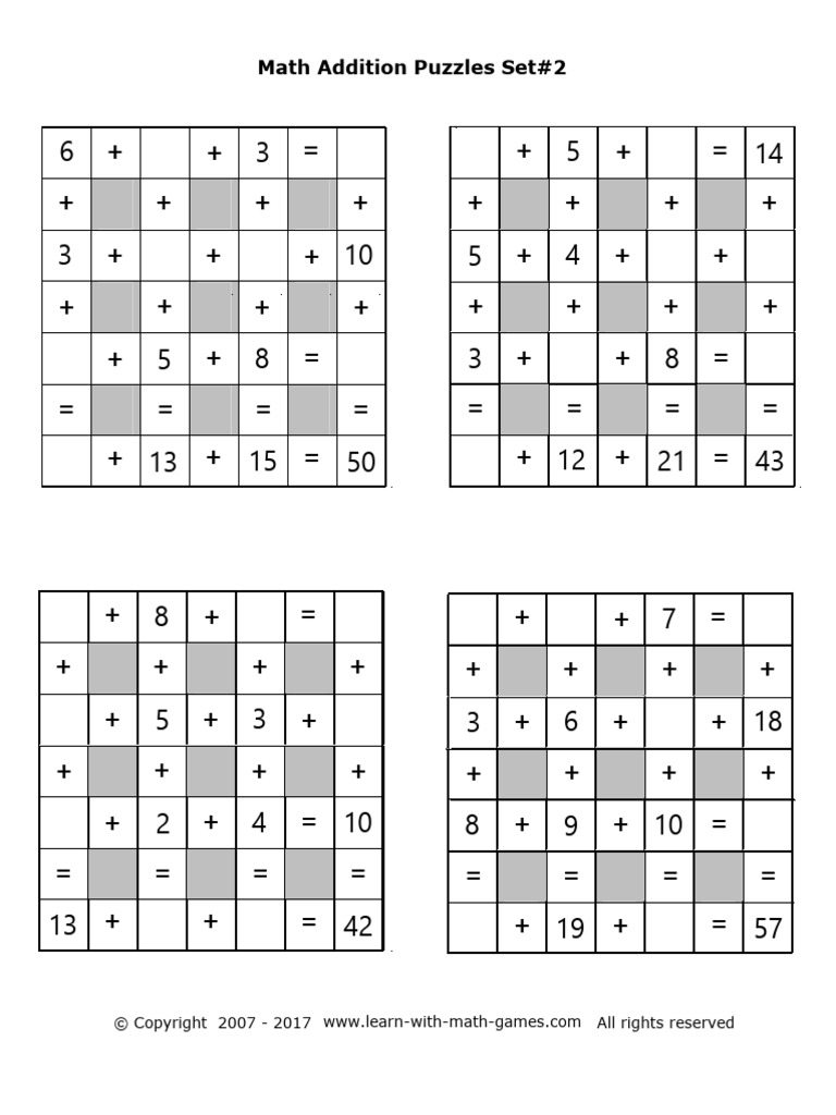 Math Addition Puzzles Set 2 | PDF