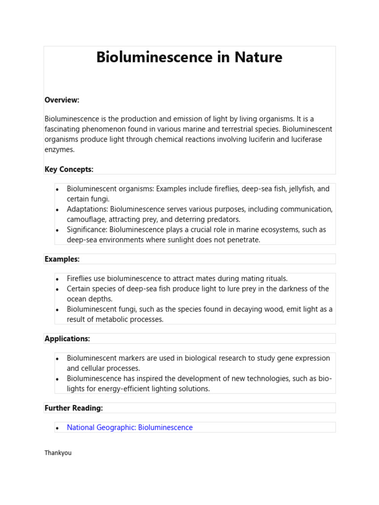 Bioluminescence in Nature | PDF