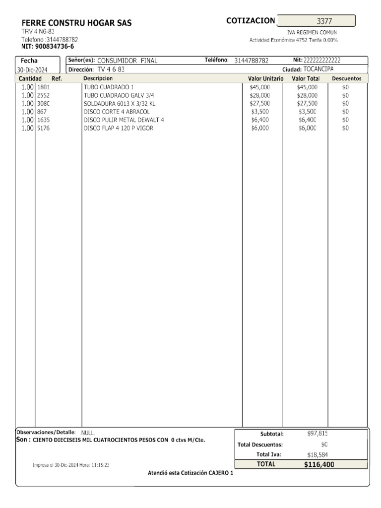 Cotizacion 3377 | PDF