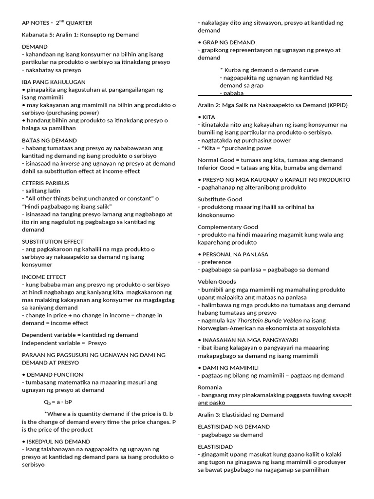 AP NOTES - 2nd Quarter | PDF