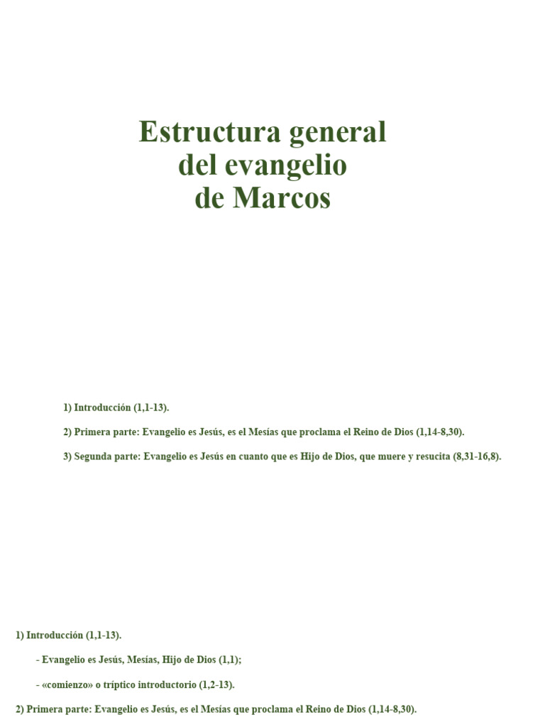 Estructura del Evangelio de Marcos | PDF | Jesús | Episodios del evangelio