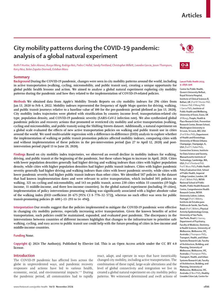City Mobility Patterns During The COVID 19 Pandemi | PDF | Public ...