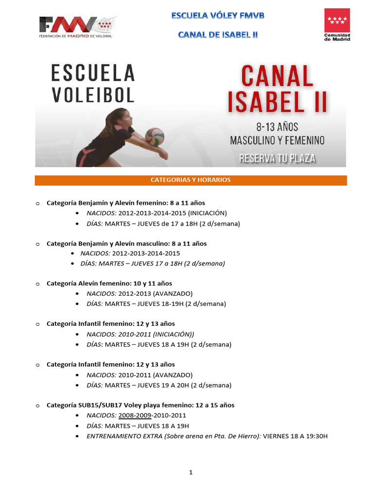 Informaci%C3%B3n Escuela Canal 23-24 | PDF | Vóleibol