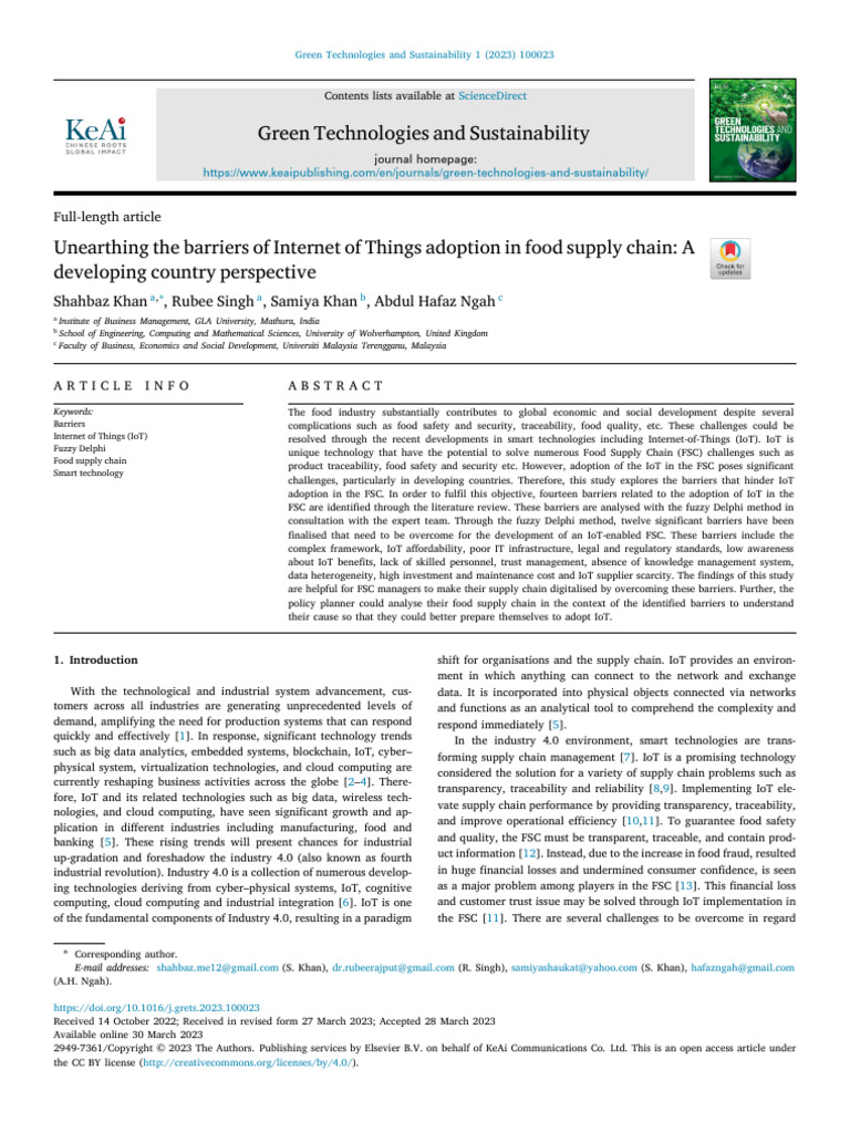 1 s2.0 S2949736123000167 Main | PDF | Internet Of Things | Supply Chain