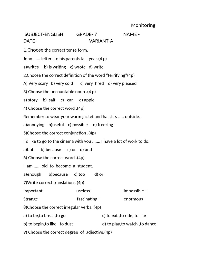 Grade 7 English Monitoring Test | PDF | Language Mechanics | Morphology
