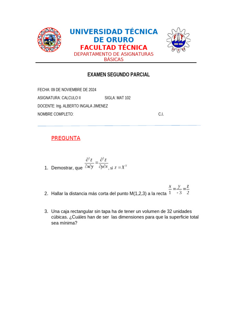 Examen Segundo Parcial Ii2024 | PDF