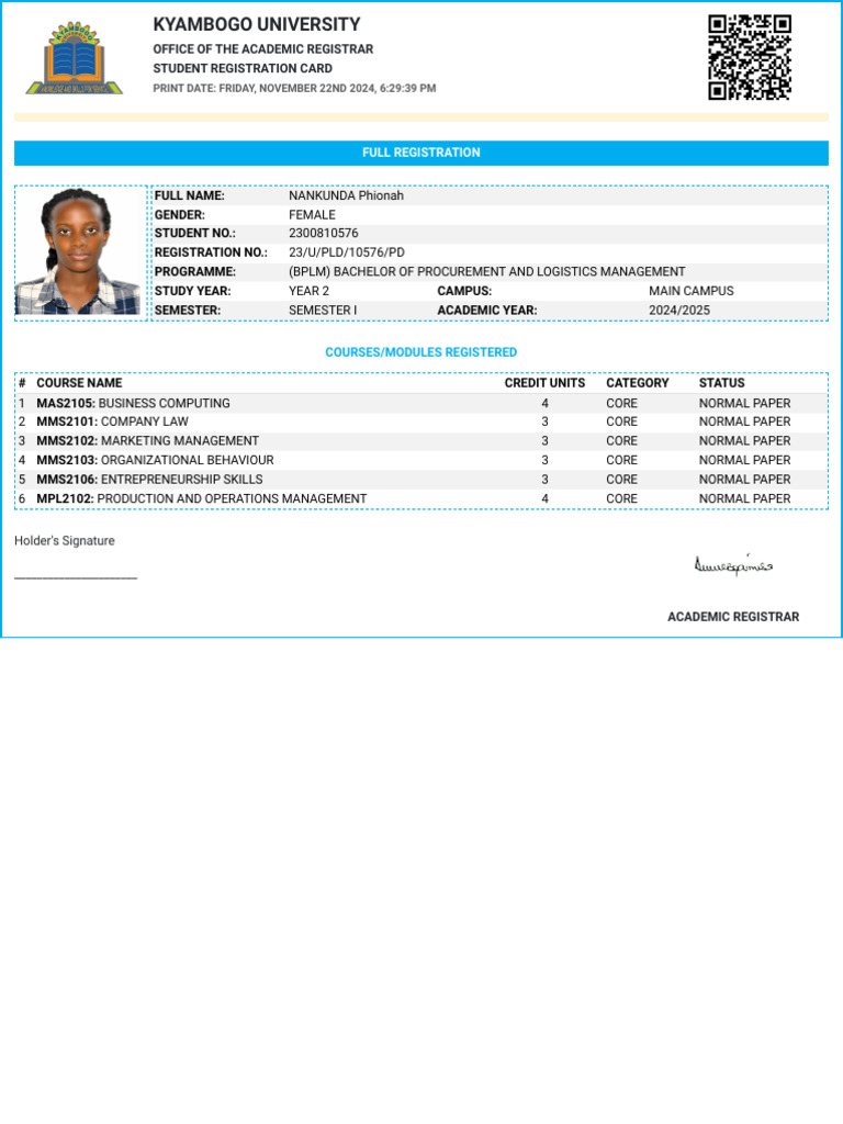 Kyambogo University Registration Proof | PDF