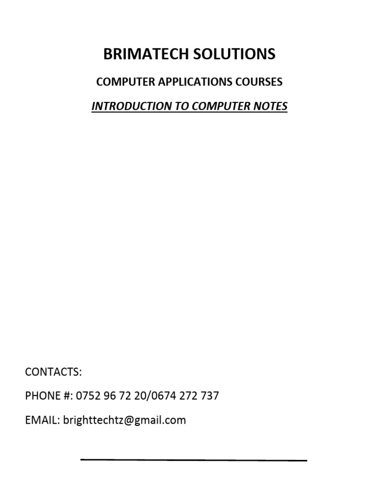 INTRODUCTION TO COMPUTER NOTES | PDF | Usb | Computer Data Storage