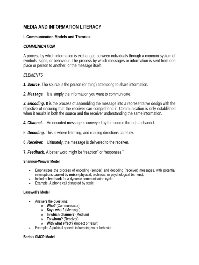 Communication Models and Media Literacy | PDF | Mass Media | Communication