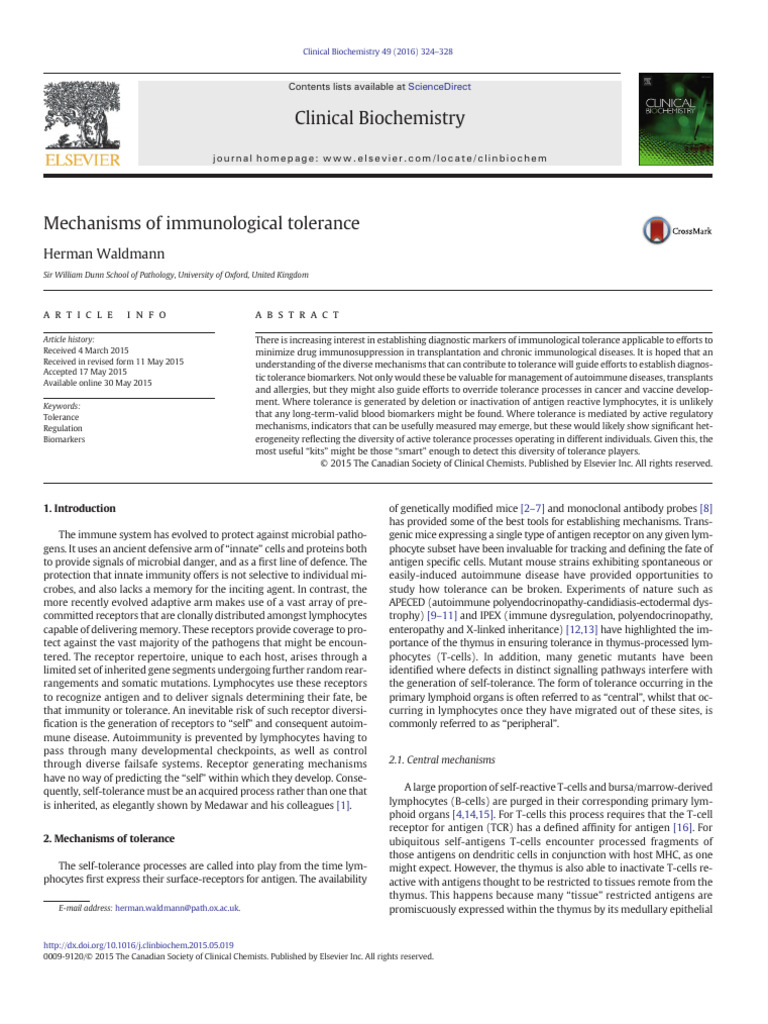 Immunological Tolerance Insights | PDF | Immune Tolerance | T Cell