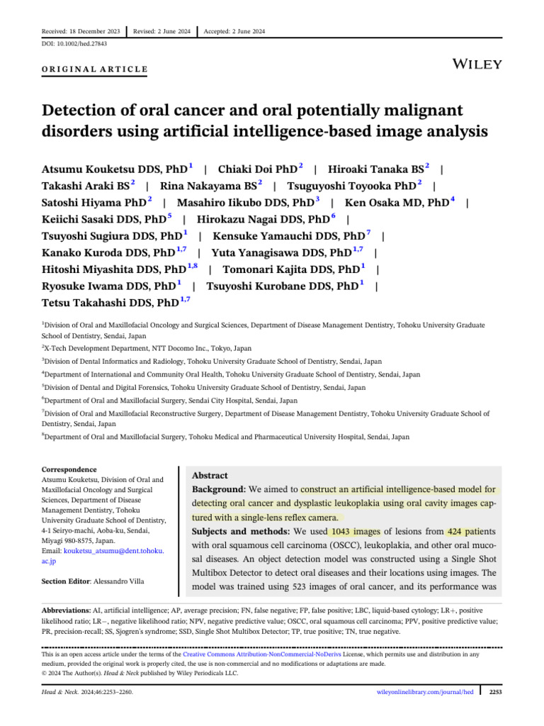 AI Model for Detecting Oral Cancer | PDF | Sensitivity And Specificity ...