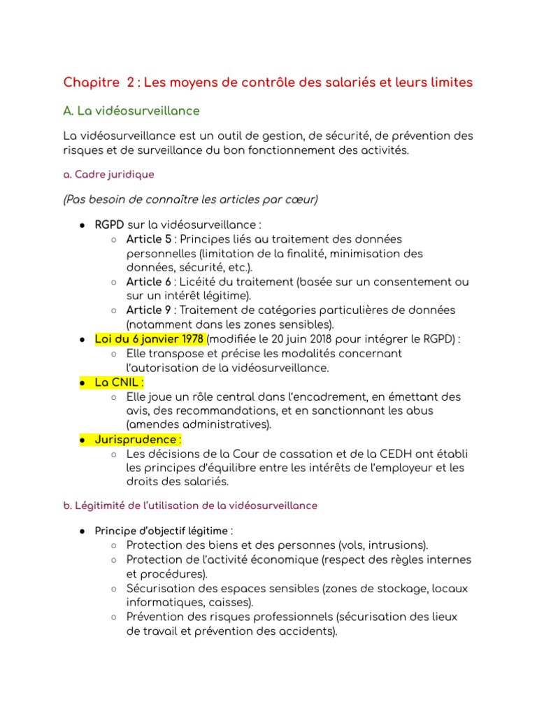 Contrôle des salariés : vidéosurveillance et informatique | PDF ...