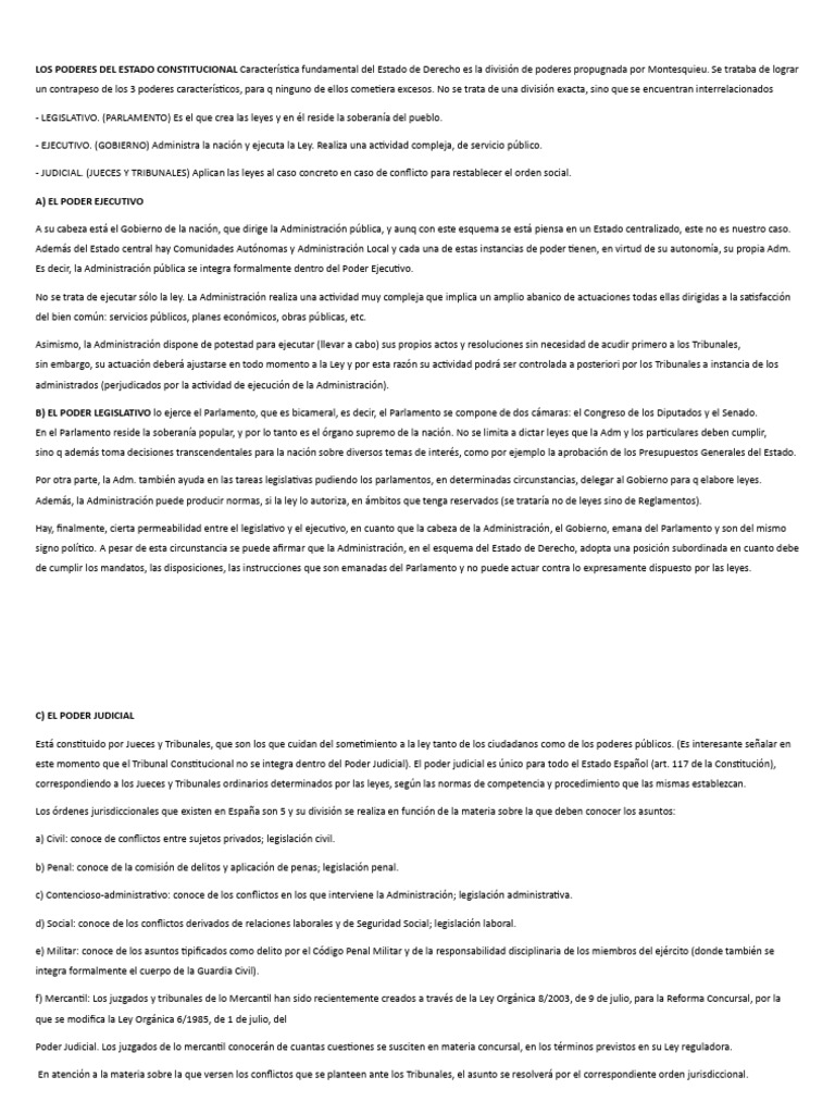 División de Poderes en el Estado Constitucional | PDF | Judicaturas ...